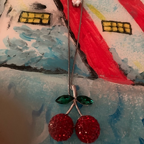 Betsey Johnson Jewelry - Betsy Johnson cherry necklace with the rhinestone double chain